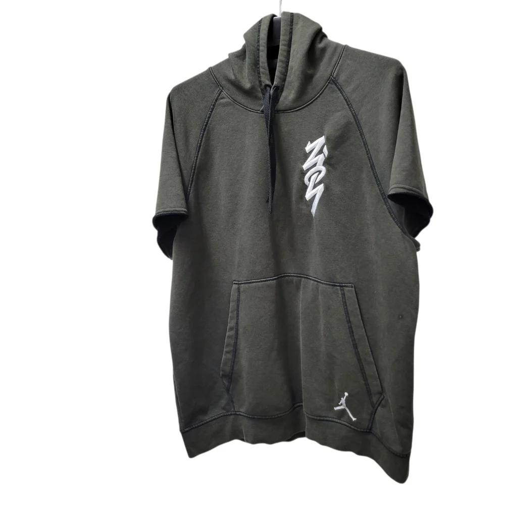 Nike Air Jordan Zion Short-Sleeve Hoodie Dri-FIT Olive Men Sweatshirt Size Large